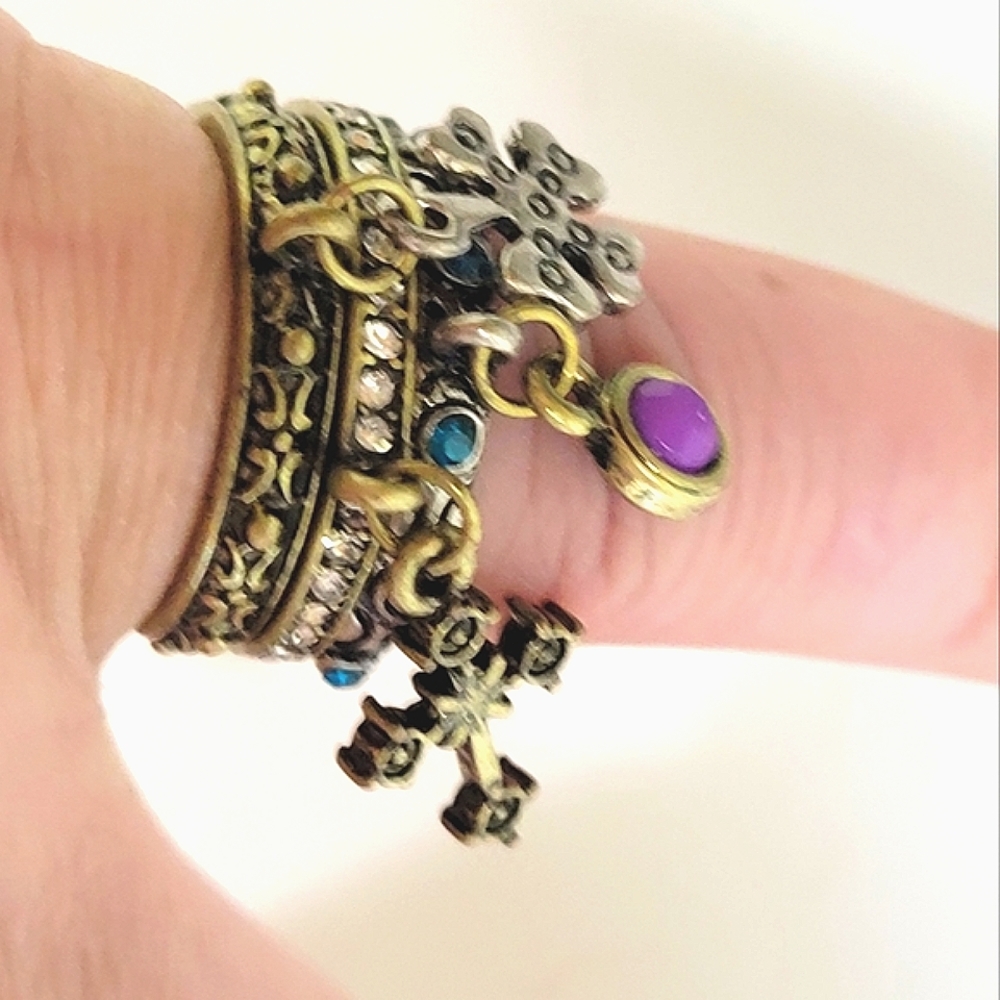 3pc Stackable Ring Set In Bronze. Cross Shamrock … - image 1